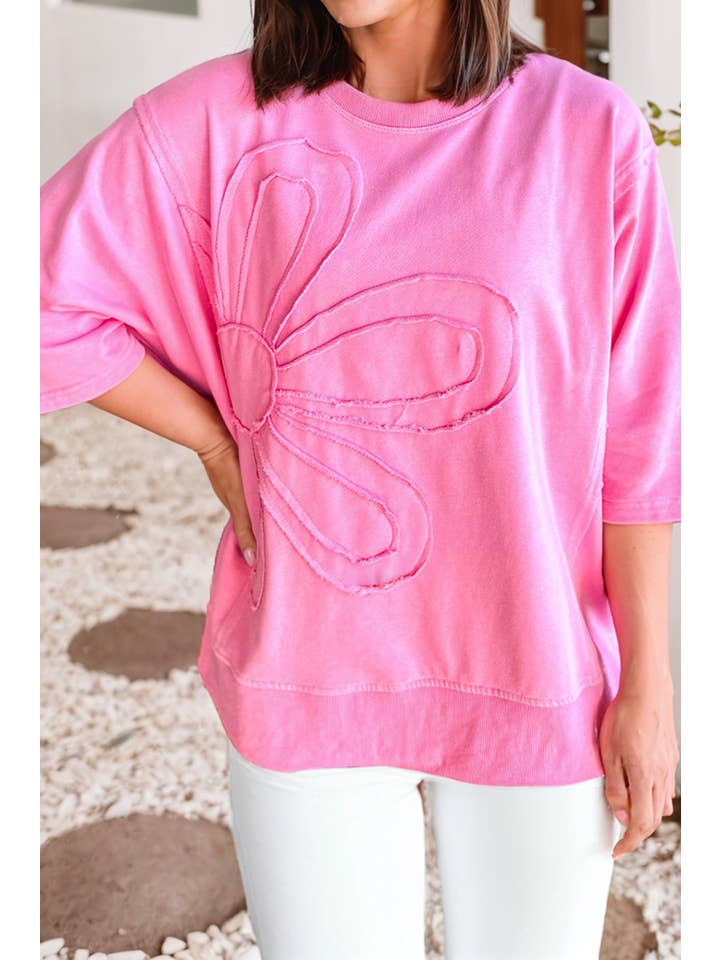 Little Daisy Closet - Wholesale Blouse - Women's - LDC Floral Patched Half Sleeve Tunic Top