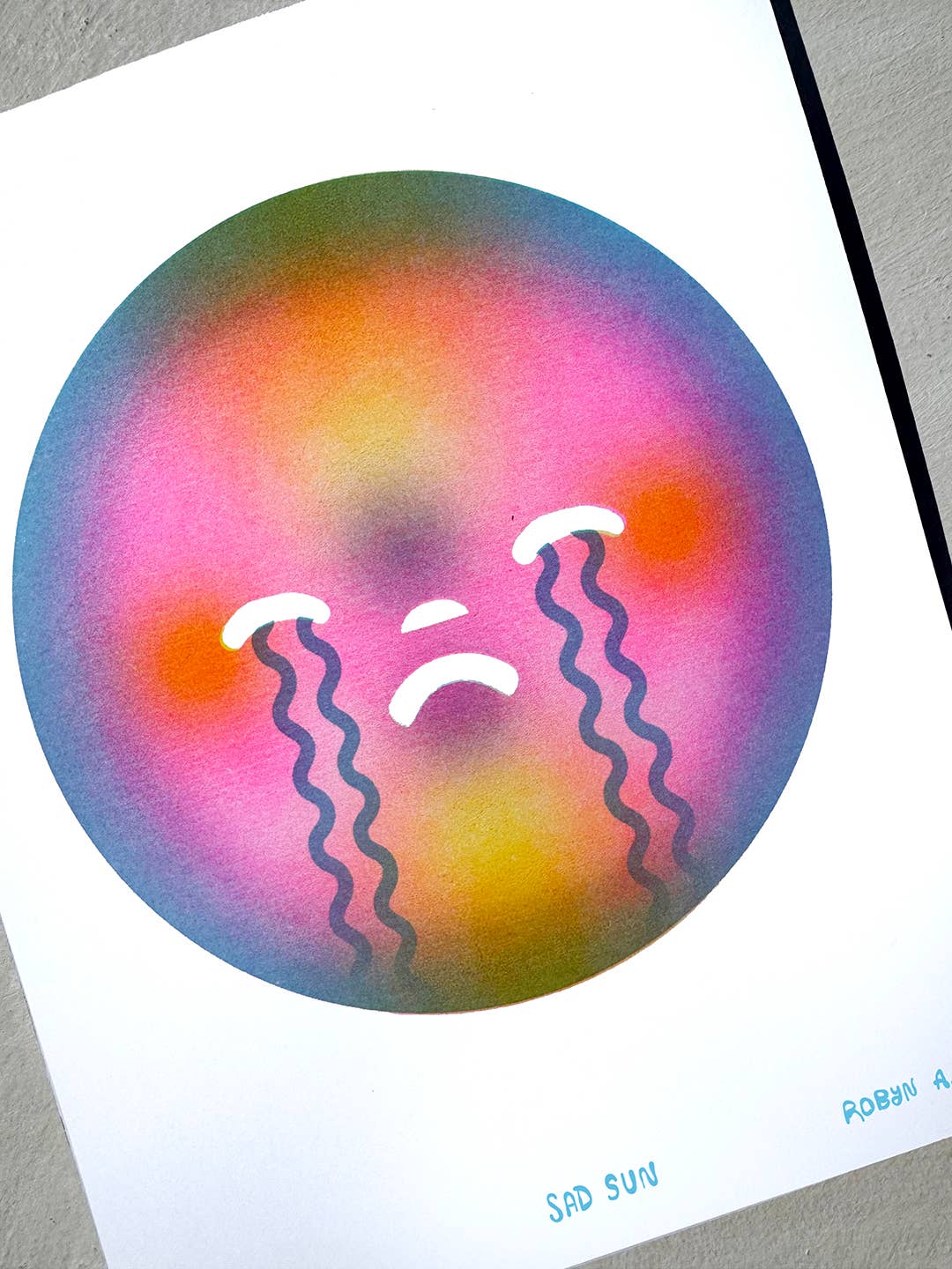 Robyn A. Frank Artworks - Wholesale Art Print - Sad Sun risograph art print 3