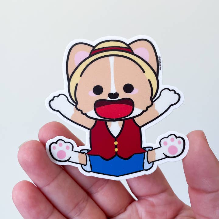 Straw Hat Character Corgi Sticker for wholesale by Single Sploot