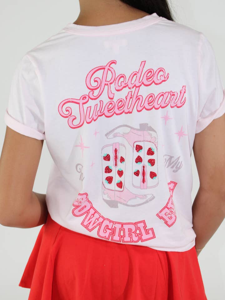 Paper Flower - Wholesale Screen Printed T-Shirt - Kids - Rodeo Sweetheart Rhinestone Graphic Tee Tween Girls1