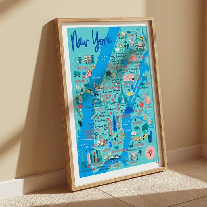 New York Map Art Print, America Art Print, USA Map for wholesale by Hannah Penrose Illustrations