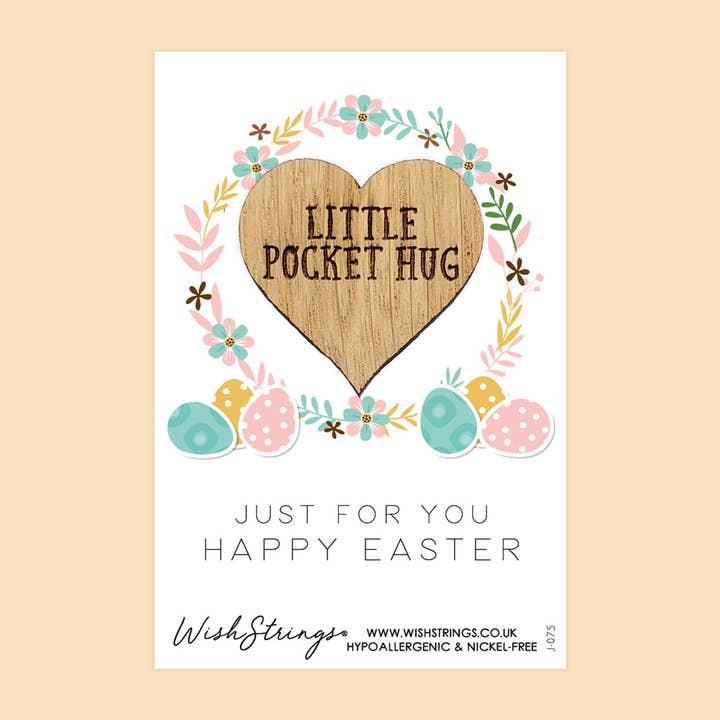 WishStrings - Wholesale Keepsake Coin/Token - Just for You, Happy Easter - Oak Pocket Hug Token | J075