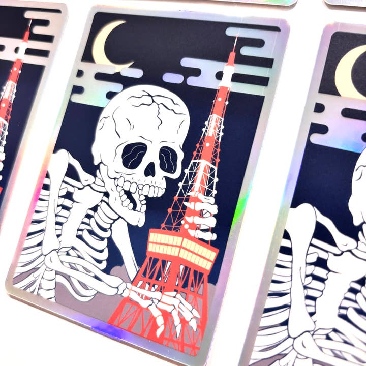 4" Skelett Gashadokuro • Holographischer wasserdichter Vinylaufkleber für den Großhandel von Shishido Creative