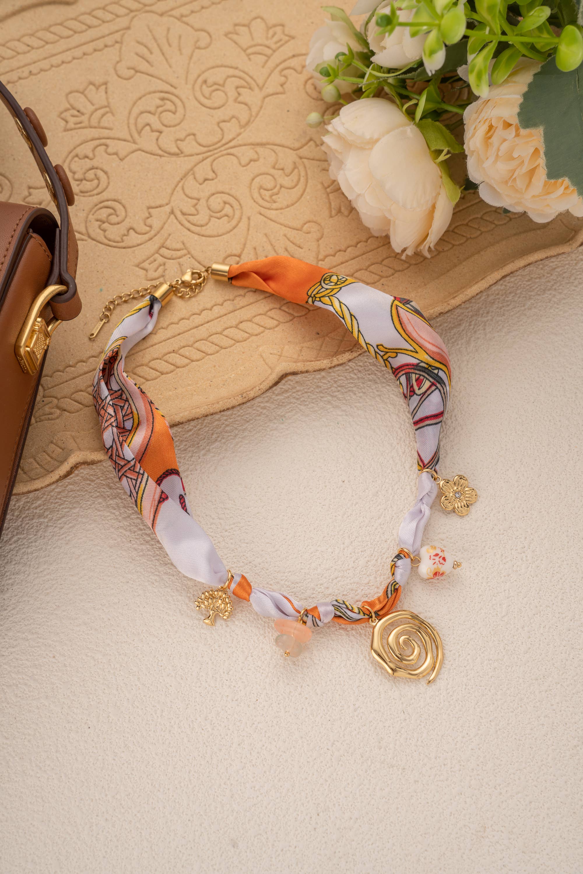 COSMOS - Wholesale Choker/Collar - Bohemian chic scarf necklace with stainless steel charms1