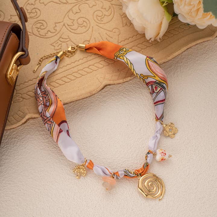 COSMOS - Wholesale Choker/Collar - Bohemian chic scarf necklace with stainless steel charms1