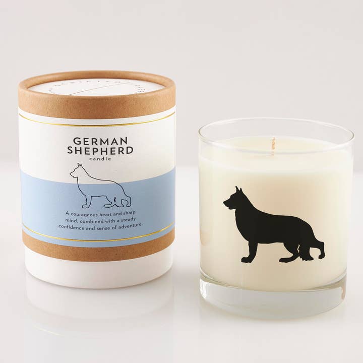German Shepherd Soy Candle in Drinking Glass Two-In-One Gift for wholesale by Scripted Fragrance