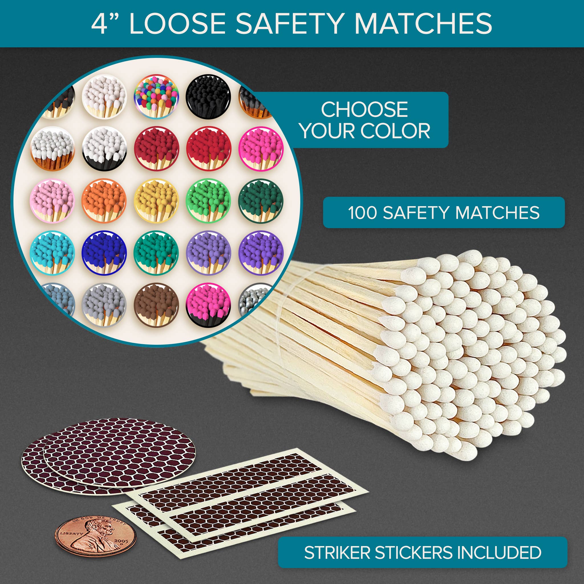 Thankful Greetings - Wholesale Matches - 4" Refill Matches - Colors of Your Choice + Striker Stickers30