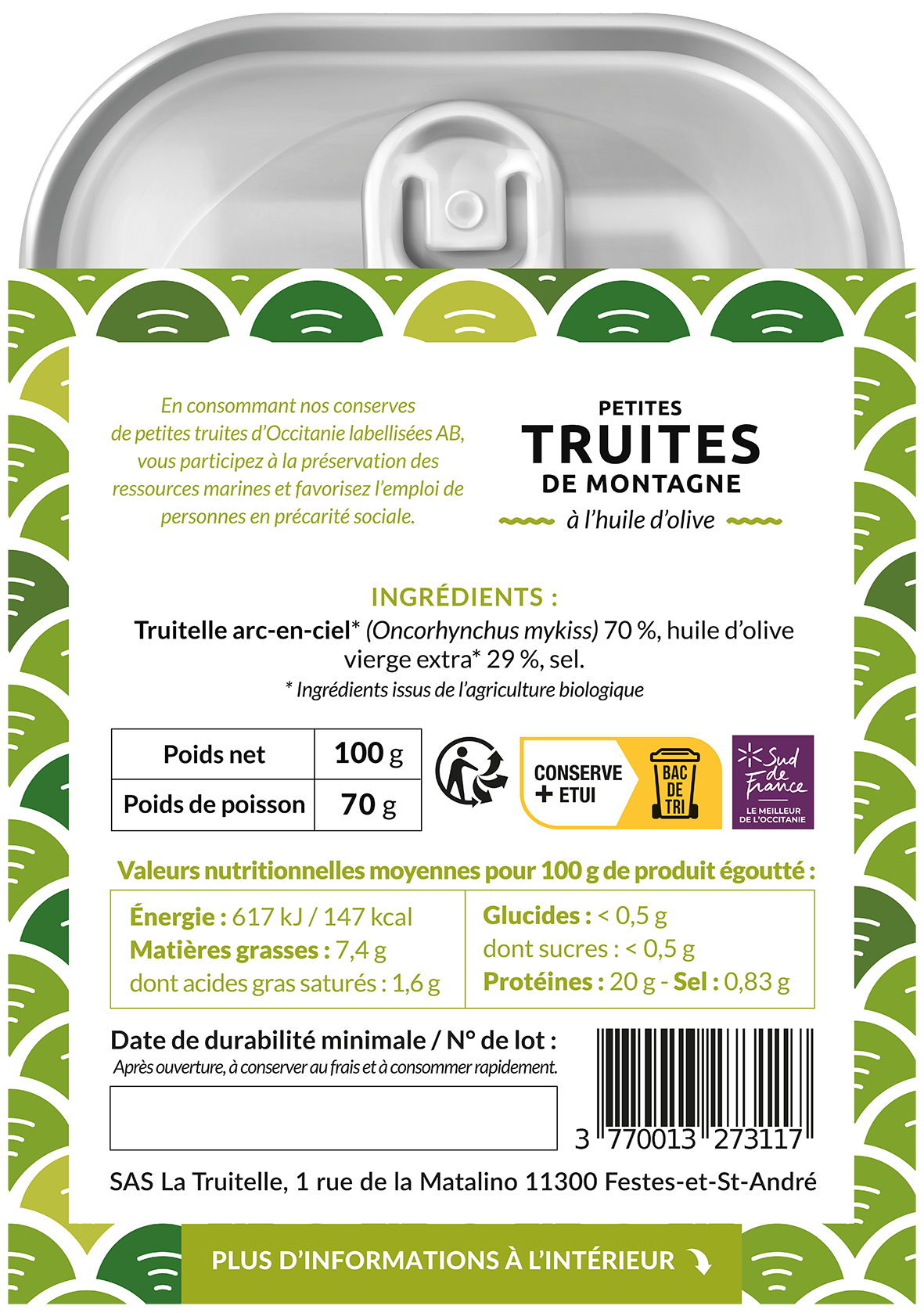 La Truitelle - Wholesale Tinned Fish - Mountain trout in olive oil - 1001