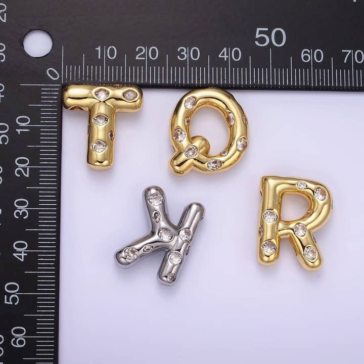 Aim Eternal - Wholesale Individual charm/pendant - 14K Gold Filled 20mm Clear CZ Chubby Balloon Initial Letter Pendant | A-A1041-A-A105328