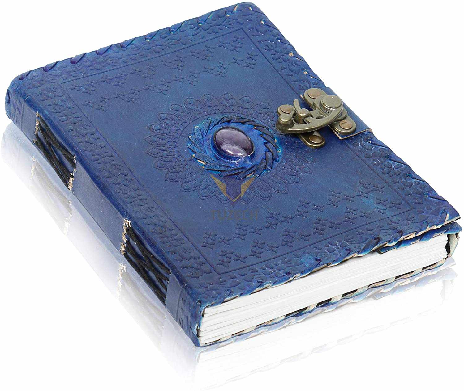 Tuzech Leather - Wholesale Journal/Diary - TUZECH Handmade Office Home Daily Use, Poem Writing Beautiful Pure Leather Luck Stone Bound Journal/Diary with C-Lock for Men and Women 8 Inches16