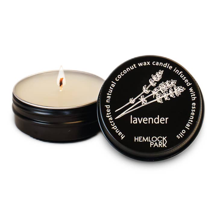 Lavender | 1 oz Travel Size Tea Light Candle for wholesale by Hemlock Park