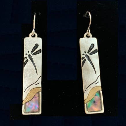 0011 PREMIERE - Wholesale Hangende/ronde oorbellen - FR2586 Gedragen zilveren Abalone Dragonfly rechthoekige oorbellen0