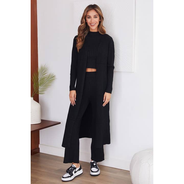 KNIT TOP, DRAWSTRING PANTS AND CARDIGAN SET (C181A) for wholesale by VENTI6