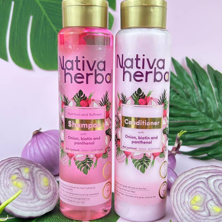 Nativa Herbal Onion Biotin & Panthenol Shampoo & Conditioner 18.5 Fl Oz 550 ml Daily Haircare System for Growth & Frizz Control for wholesale by Nativa Herbal