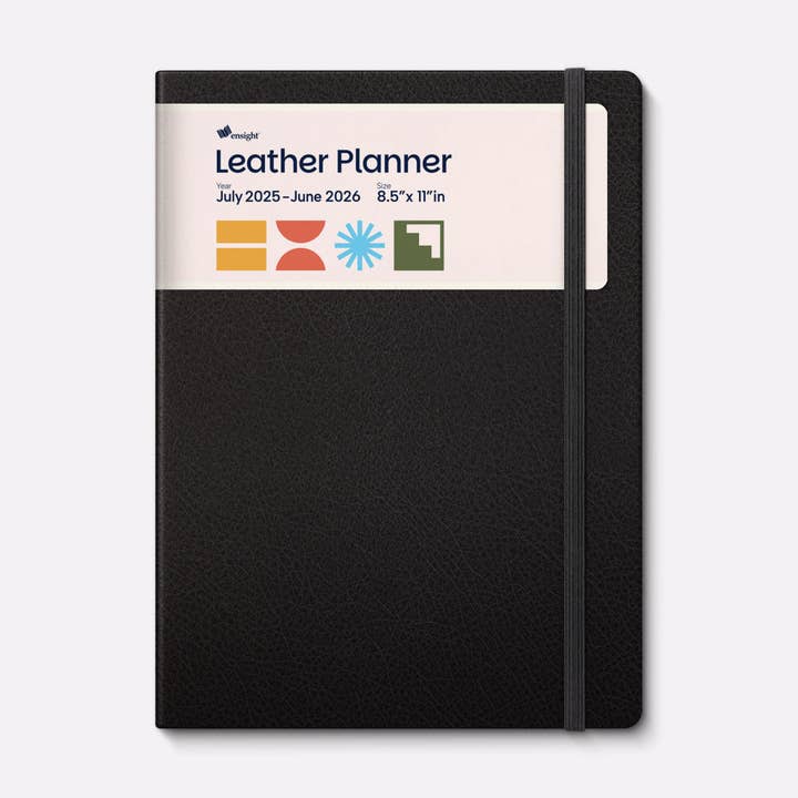 BLACK A4 2025-2026 Jun-Jul Leather Planner Weekly & Monthly for wholesale by Ensight
