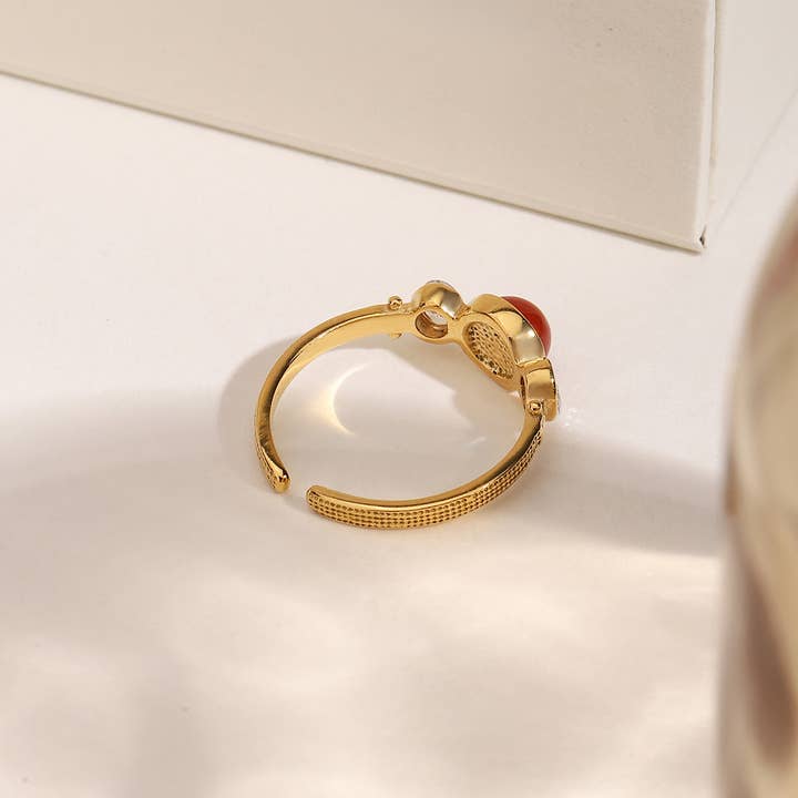 Gold Vintage Round Red Agate Open Ring for wholesale on Faire2