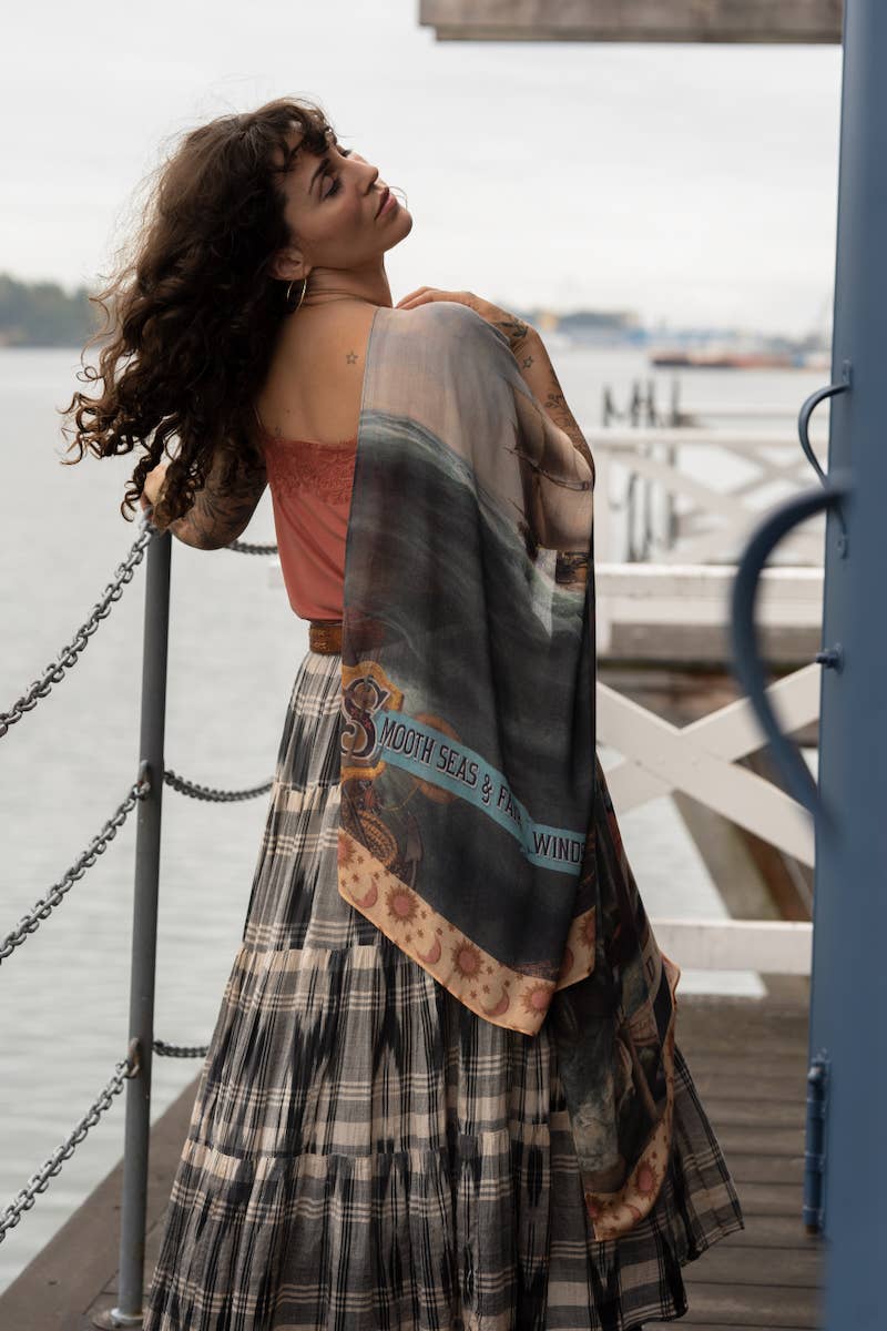 Market of Stars (USA) - Wholesale Scarf - Women's - Hold Fast Scarf with Boat, Sun, Moon & Rainbow1