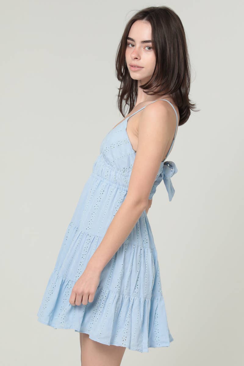 ANGIE - Wholesale Dress - Women's - F4H12-EM08 EYELET EMBROIDERED V NECK OPEN TIE BACK DRESS7