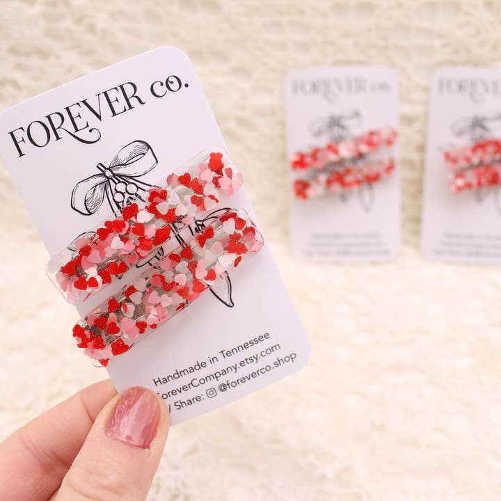 Confetti Heart Haarspeldjes (rood/roze/wit) Resin Valentine voor wholesale door Forever Company