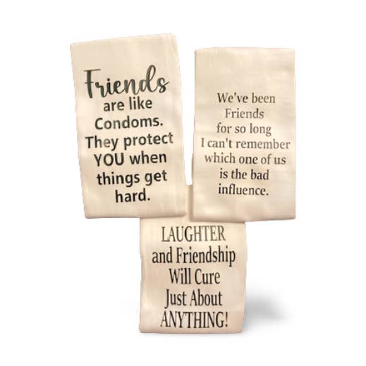 Roliga vänner 3-pack kökshanddukar i mjölpåse-tyg för wholesale av Granny & Grandpa's Custom Creations