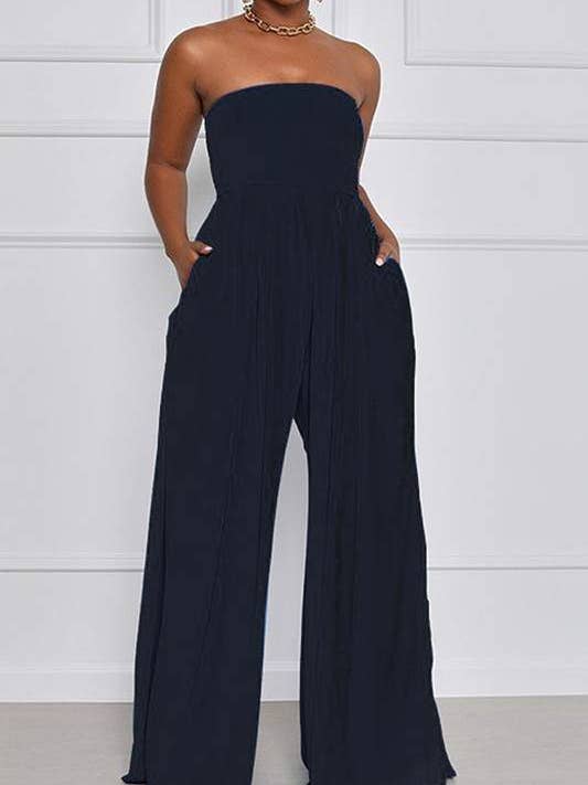 Flarix - Wholesale Jumpsuit - Women's - tube chiffon wide leg jumpsuits