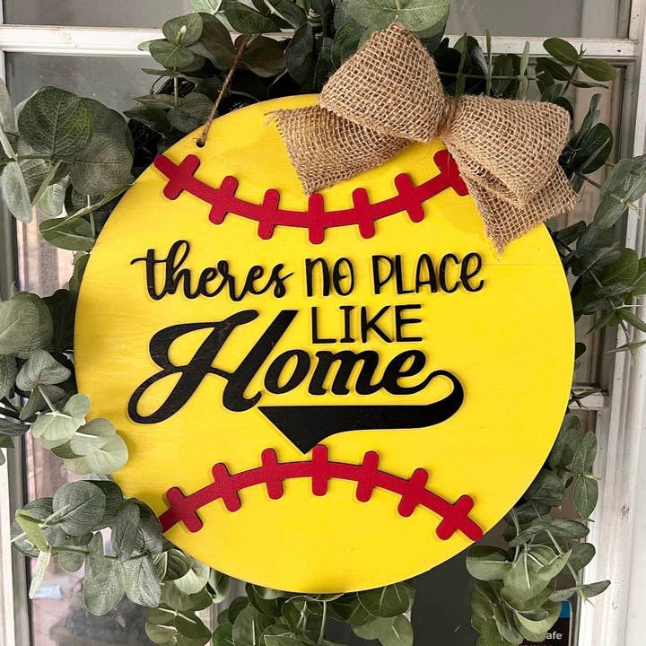 Theres No Place Like Home Wooden Softball Door Hanger for wholesale by Little Country Cottage LLC