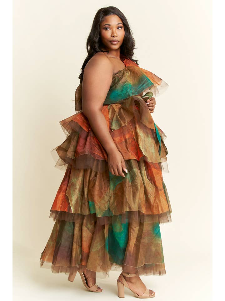 Namatt Design - Wholesale Top & Skirt Set - Women's - Plus One-Shoulder Ruffle Top & Maxi Ruffle Skirt Set4