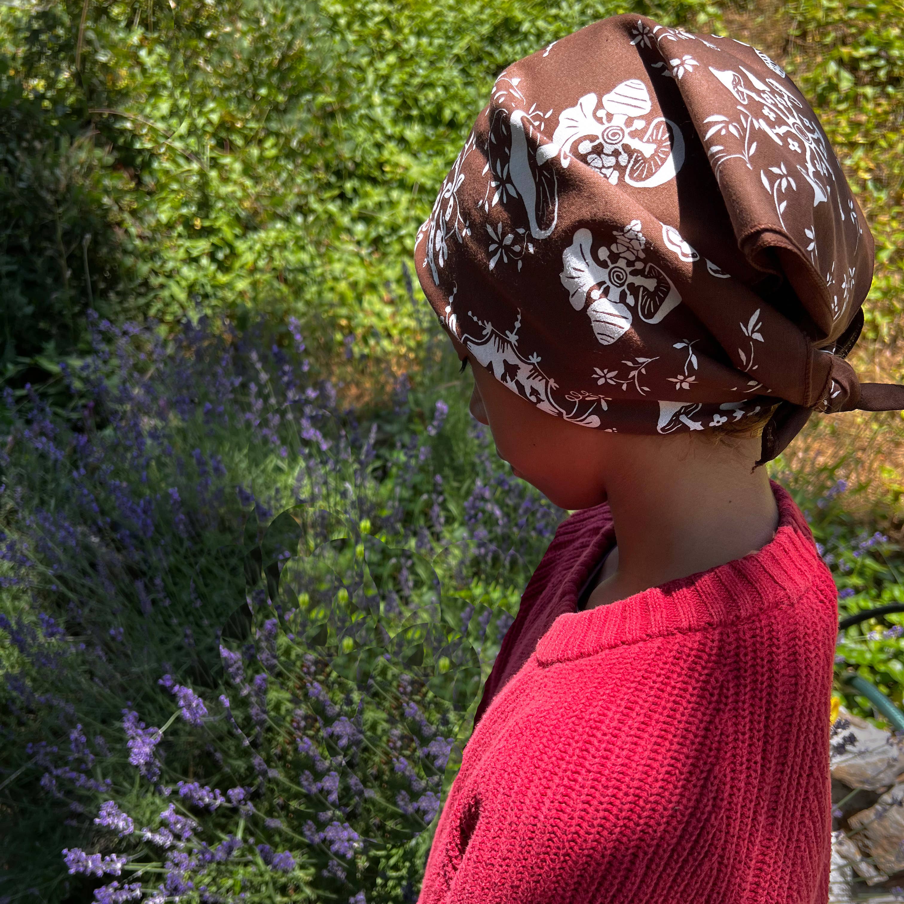 Morning Paper dot Design - Wholesale Bandana - Women's - Mushroom Patterned Brown Cotton Bandana3