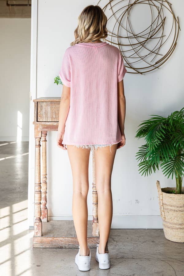 7th Ray - Vente Haut en maille – femme - Haut à manches courtes avec contraste en dentelle côtelée T58634