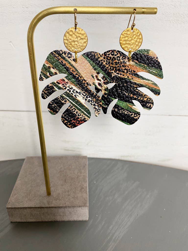 The Supply Society - Wholesale Dangle Earrings - Monstera Leaf Leather Hook Earrings8