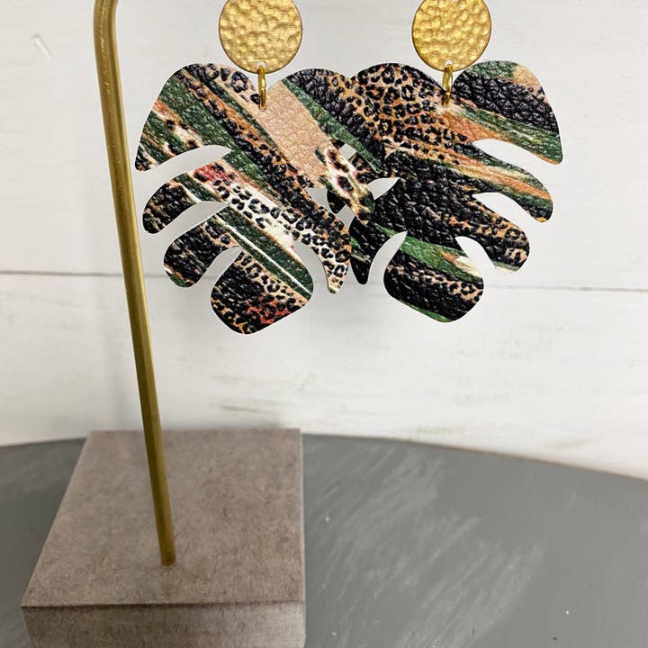 The Supply Society - Wholesale Dangle Earrings - Monstera Leaf Leather Hook Earrings8