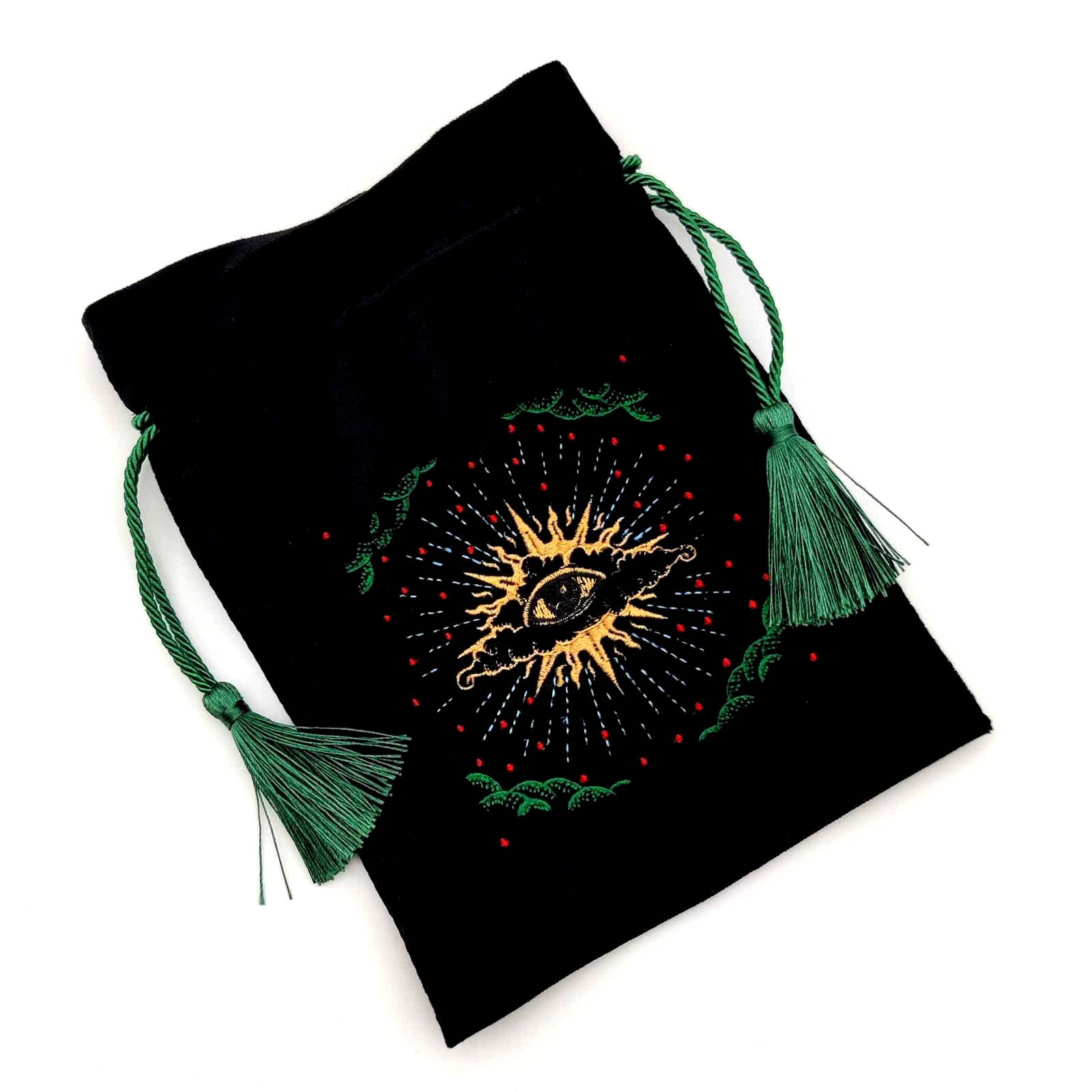 LA MUCI DESIGN - Wholesale Drawstring Bag - Unisex - Black Velvet Tarot Bag – Embroidered Mystical Tarot Pouch 3