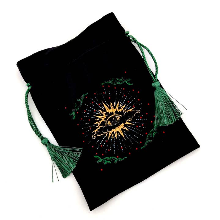 LA MUCI DESIGN - Wholesale Drawstring Bag - Unisex - Black Velvet Tarot Bag – Embroidered Mystical Tarot Pouch 3