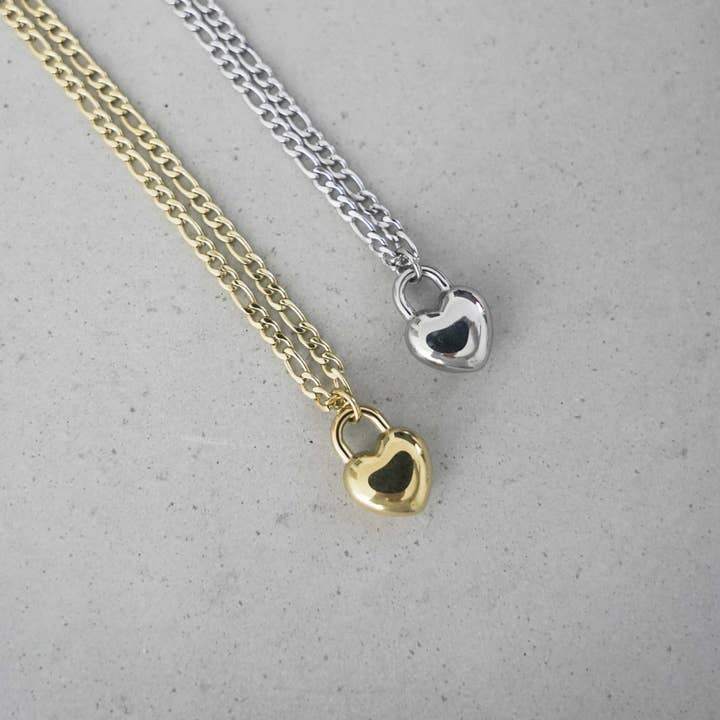 Madly in Love Solid Heart Pendant Necklace in Gold and Silver (engraving available) for wholesale by ILENE & CO.