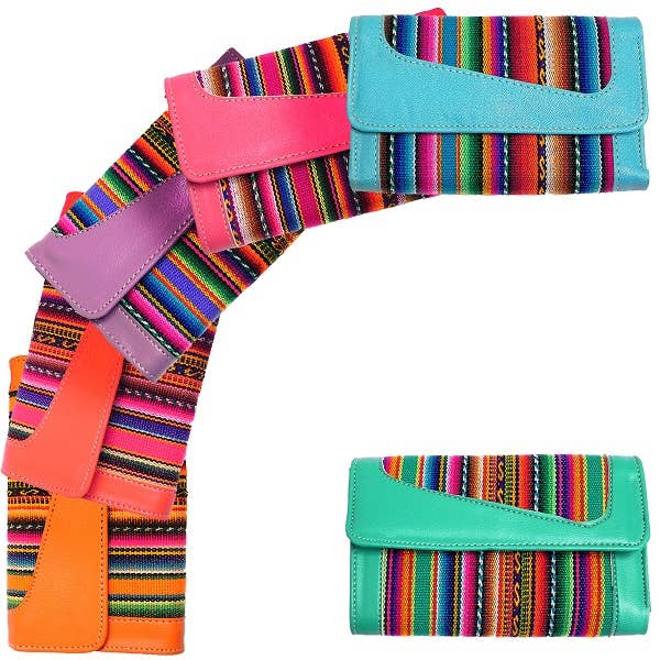 Pichincha - Vente Portefeuille – femme - Portefeuille à trois volets en cuir péruvien à rayures tribales1