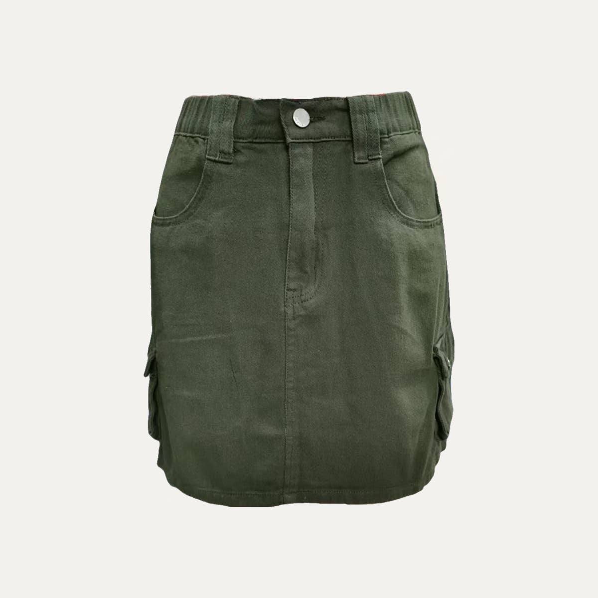 The Moment Collection - Wholesale Skirt - Women's - Trendy Olive High Waisted Denim Mini Skirt3