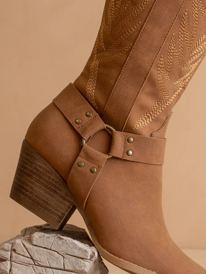 The Faye | Brown Knee High Cowboy Boot for wholesale on Faire
