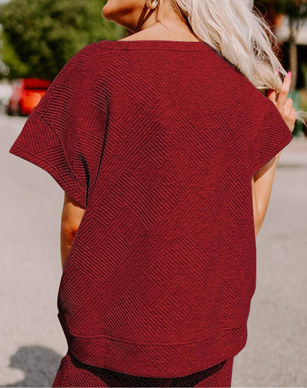 FULL TIME PURCHASE - Wholesale Lounge Set - Women's - Textured Loose Fit T Shirt and Drawstring Pants Set13