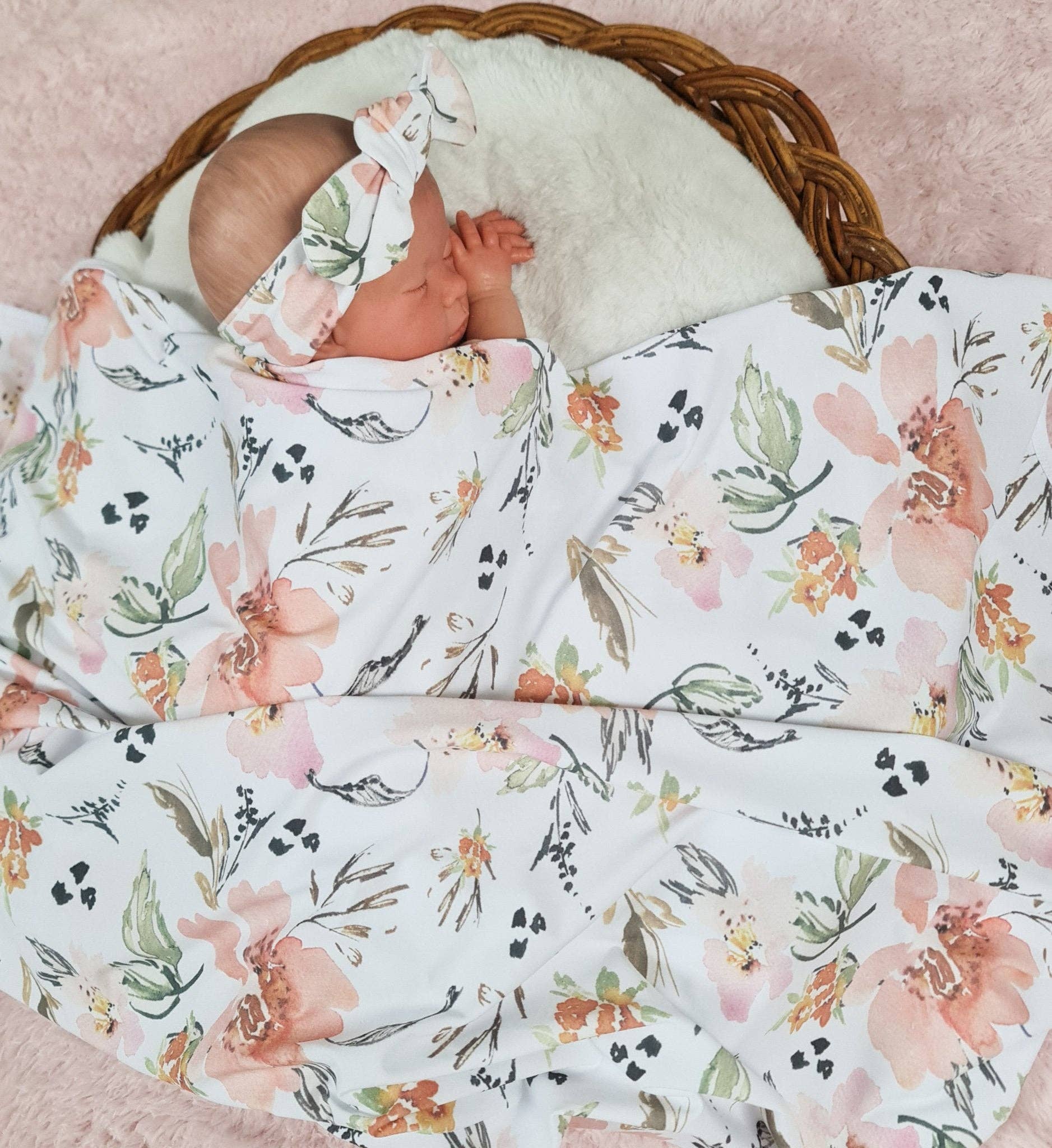 Minky Myles – Conjunto de Swaddle - Bebé por atacado – Manta floral com faixa - conjunto de envolvimento6
