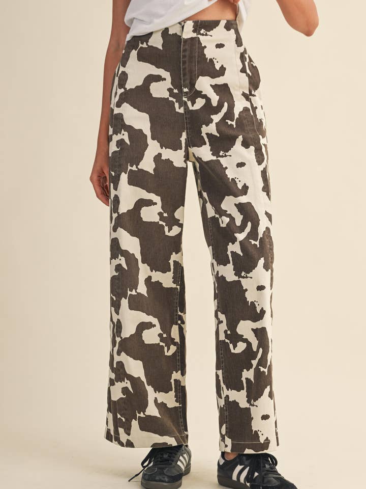 COW PRINT HIGH WAIST WIDE LEG PANTS MP4105 for wholesale on Faire3