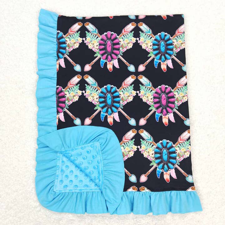 Baby Girls Western Turquoise Flowers Blankets for wholesale by Aier Wholesale