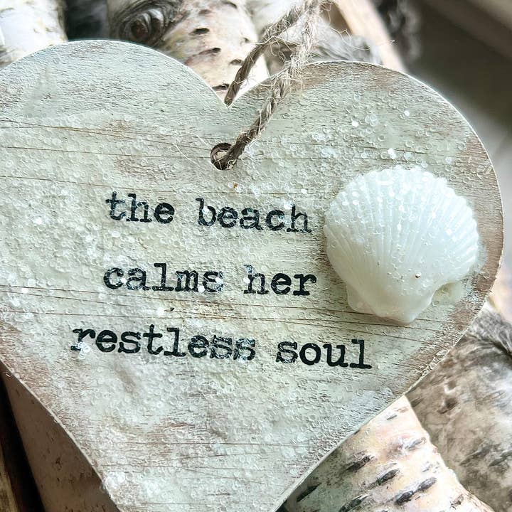 UnfiniSHEd - Wholesale Ornament - Beach Wood Handmade Heart Ornament Choose saying