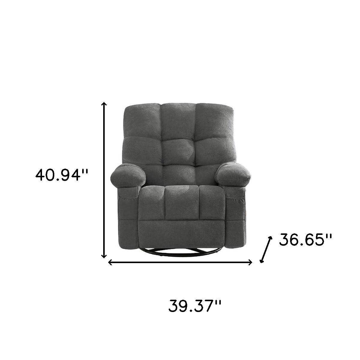 HomeRoots - Wholesale Chair - 39" Gray Tufted Chenille Heated Massage Swivel Rocker Recliner With USB1