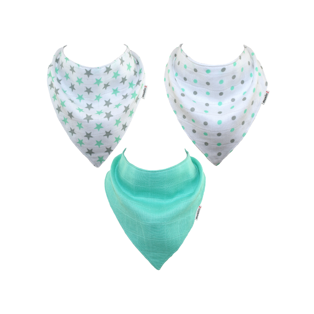 Muslinz - MerryGoRoundUK Ltd – wholesale Bandana bib – MuslinZ 3pk Cotton Muslin Dribble Bibs2