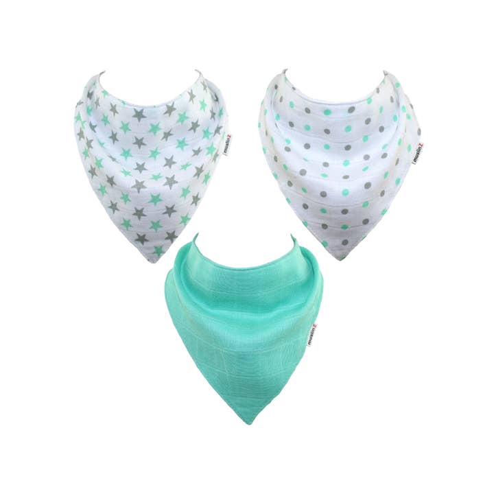 Muslinz - MerryGoRoundUK Ltd – wholesale Bandana bib – MuslinZ 3pk Cotton Muslin Dribble Bibs2