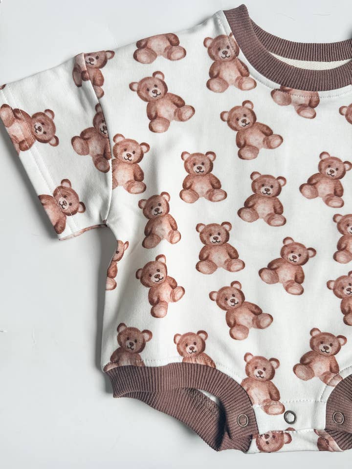 Oversized T-shirt Bubble Romper- Teddy Bear for wholesale by Addie Joy company