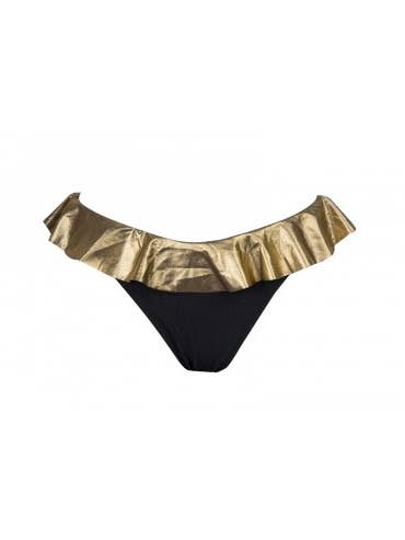 VENERE LUXUS-SCHWARZGOLD-RÜSCHEN-TANGA für den Großhandel von FollowMe Beachwear