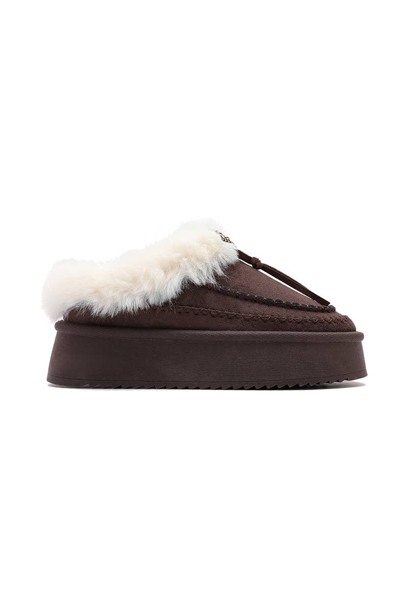 Joia Paris - Wholesale Mules - Women's - Fur-lined mules with thick sole and braided strap RU-2111