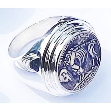 Hand-Carved Buffalo Buffalo Head Nickel Ring for wholesale by Anna King Designs
