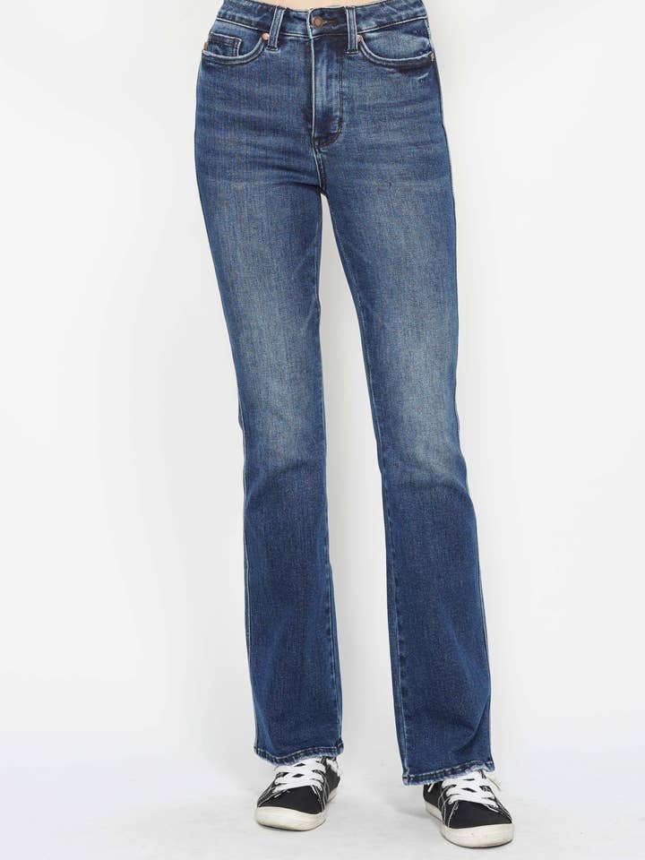 Judy Blue High Waist Dark Wash Tummy Control Embroidered Bootcut for wholesale by Watermelon Apparel